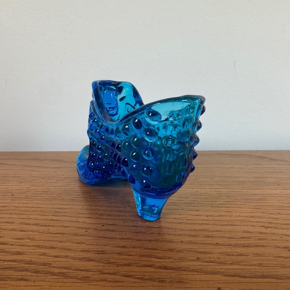 Fenton Blue Hobnail Glass Slipper Shoe Figurine Trinket Dish Victorian Style - Picture 5 of 7